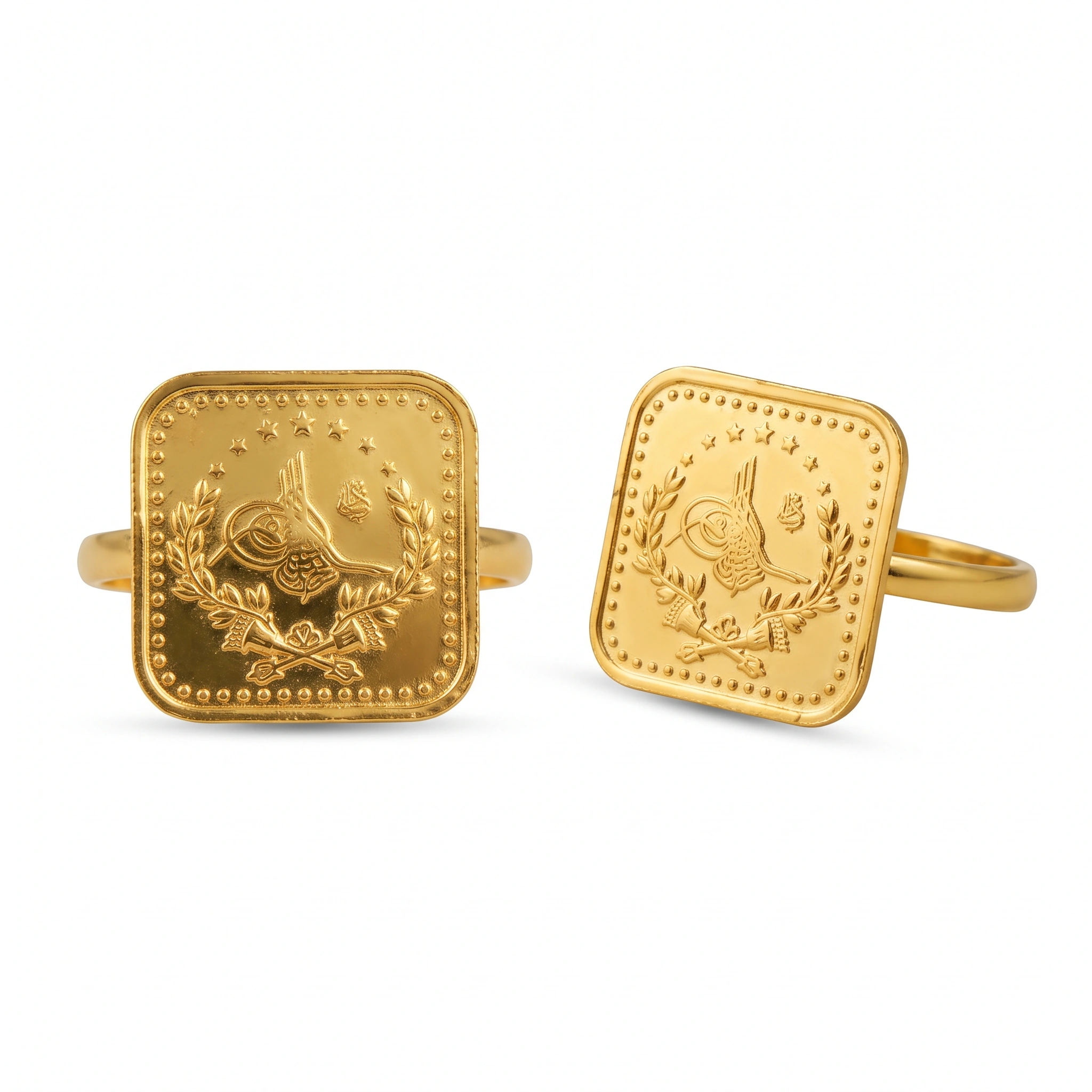 22K Heritage Square Half Lira Ring - 5.1g - Sultan Gold - خاتم نصف ليرة مربع ذهب عيار 22 - 5.1 غرام - ذهب السلطان