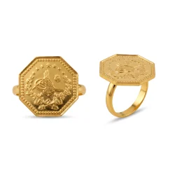 22K Heritage Octagonal Half Lira Ring - 5.43g - Sultan Gold - خاتم نصف ليرة مثمن ذهب عيار 22 - 5.43 غرام - ذهب السلطان