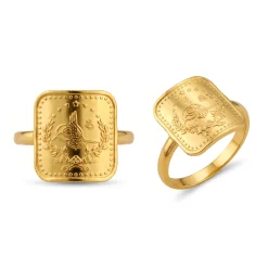 22K Heritage Square Quarter Lira Ring - 3.37g - Sultan Gold - خاتم ربع ليرة مربع ذهب عيار 22 - 3.37 غرام - ذهب السلطان