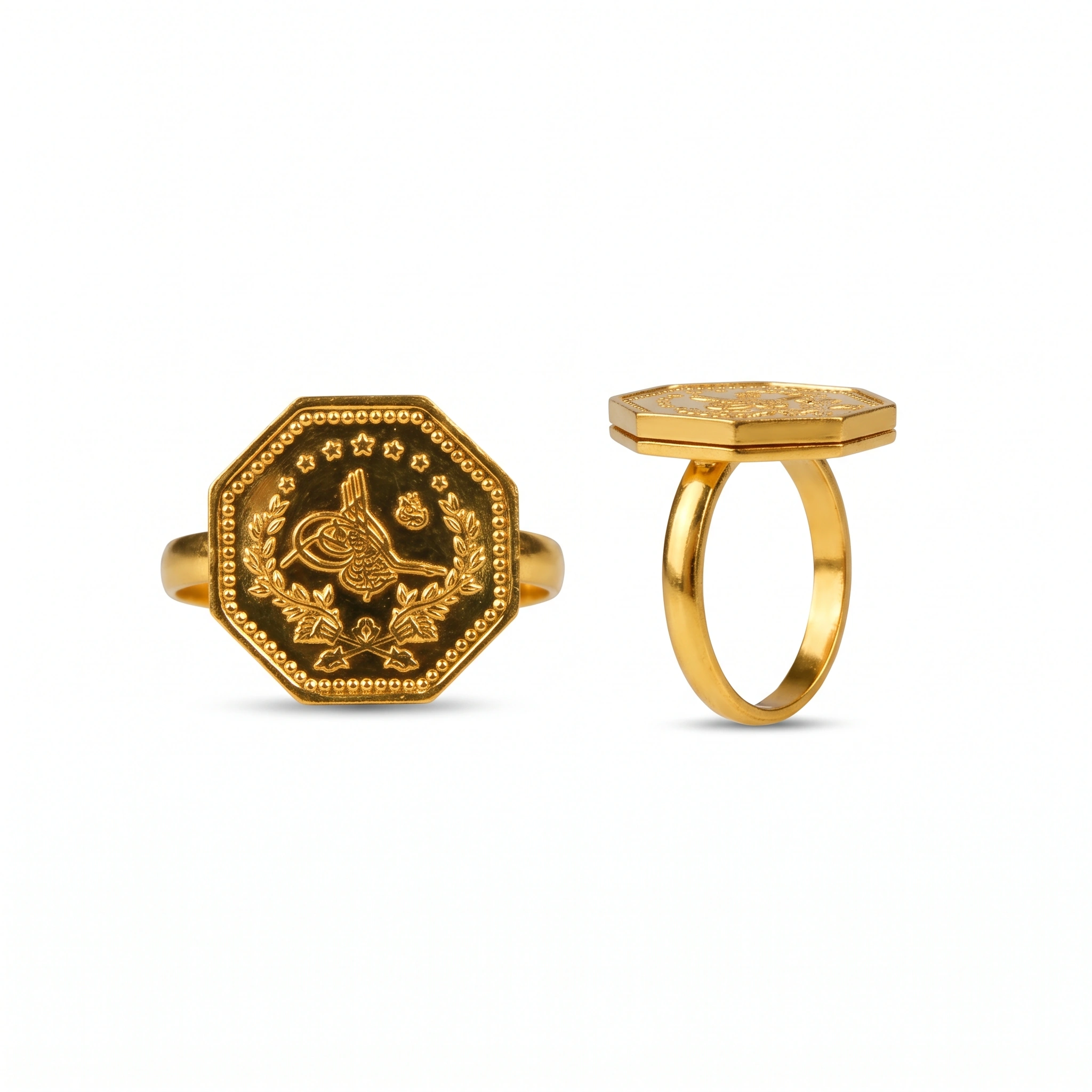 22K Heritage Octagonal Quarter Lira Ring - 3.45g - Sultan Gold - خاتم ربع ليرة مثمن ذهب عيار 22 - 3.45 غرام - ذهب السلطان