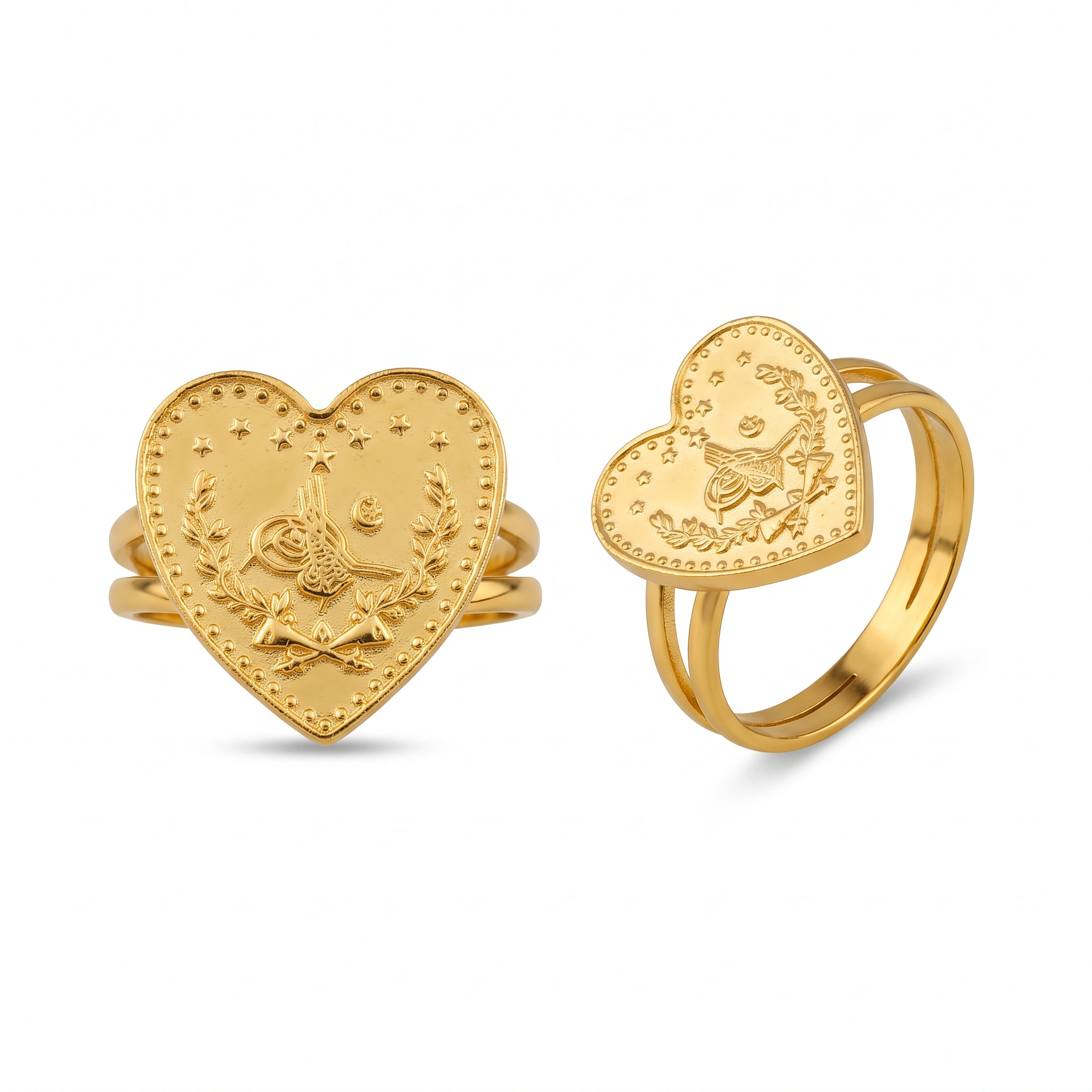 22K Heritage Lira Heart Coin Ring - 9.91g - Sultan Gold - خاتم ليرة شكل قلب ذهب عيار 22 - 9.91 غرام - ذهب السلطان