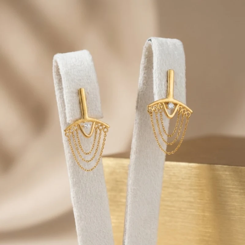 21K Gold Tassel Fringe Fan Earrings - 3.54g - Sultan Gold - أقراط مروحة شراشيب متدلية ذهب عيار 21 - 3.54 غرام - ذهب السلطان