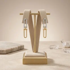 21K Two-Tone U-Link Drop Earrings - 4.8g - Sultan Gold - أقراط حلقات يو لونين ذهب عيار 21 - 4.8 غرام - ذهب السلطان