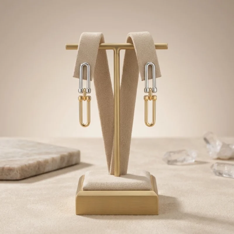 21K Two-Tone U-Link Drop Earrings - 4.8g - Sultan Gold - أقراط حلقات يو لونين ذهب عيار 21 - 4.8 غرام - ذهب السلطان