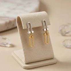 21K Two-Tone U-Link Drop Earrings - 6.33g - Sultan Gold - أقراط حلقات يو لونين ذهب عيار 21 - 6.33 غرام - ذهب السلطان