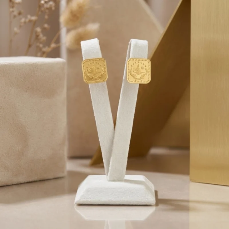 21K Heritage Square Lira Coin Earrings - 8.59g - Sultan Gold - أقراط ليرة مربعة تراثية ذهب عيار 21 - 8.59 غرام - ذهب السلطان