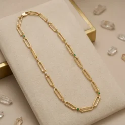 21K Gold Paperclip Link Enamel Station Necklace - 17.78g - Sultan Gold - عقد سلاسل مستطيلة مع أحجار ذهب عيار 21 - 17.78 غرام - ذهب السلطان