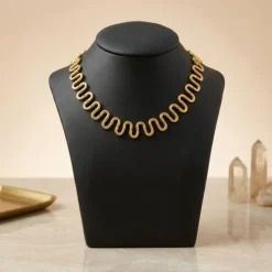 21K Gold Serpentine Wave Collar Choker Necklace - 34.38g - Sultan Gold - طوق تشوكر مموج عريض ذهب عيار 21 - 34.38 غرام - ذهب السلطان
