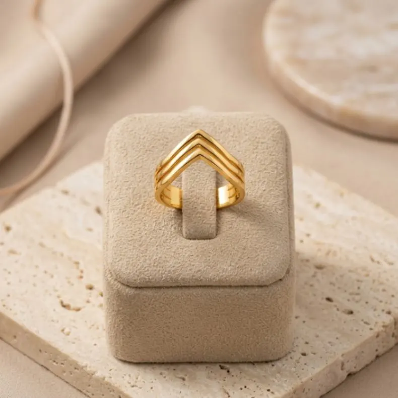 21K Gold Chevron Triple V-Stack Ring - 3.39g - Sultan Gold - خاتم متدرج هندسي في شيب ذهب عيار 21 - 3.39 غرام - ذهب السلطان