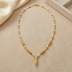 21K Gold Beaded Pearl Drop Necklace - 22.33g - Sultan Gold - عقد حبات لؤلؤ وذهب متدلية عيار 21 - 22.33 غرام - ذهب السلطان