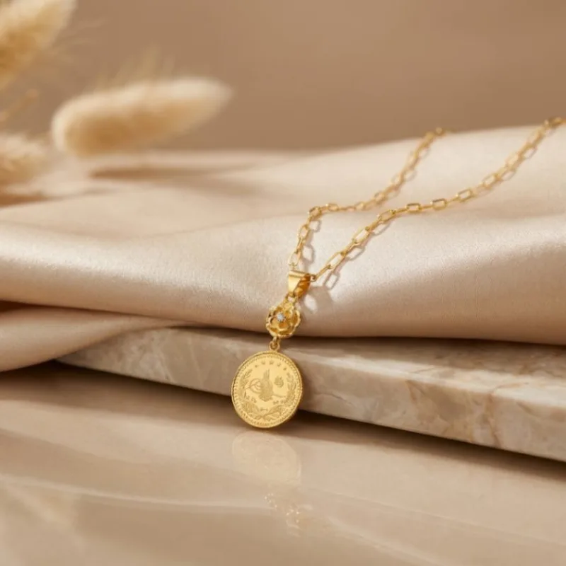 21K Gold Drop Lira Coin Medallion Necklace - 3.43g - Sultan Gold - عقد ليرة متدلية ذهب عيار 21 - 3.43 غرام - ذهب السلطان