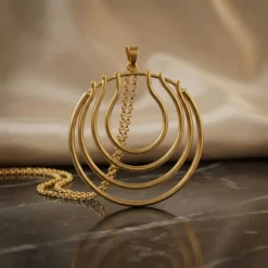 21K Gold Concentric Tiered Hoops Chandelier Necklace - 9.85g - Sultan Gold - عقد شلال أطواق دائرية ذهب عيار 21 - 9.85 غرام - ذهب السلطان