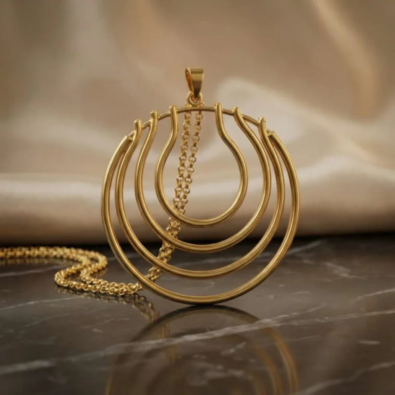 21K Gold Concentric Tiered Hoops Chandelier Necklace - 9.85g - Sultan Gold - عقد شلال أطواق دائرية ذهب عيار 21 - 9.85 غرام - ذهب السلطان