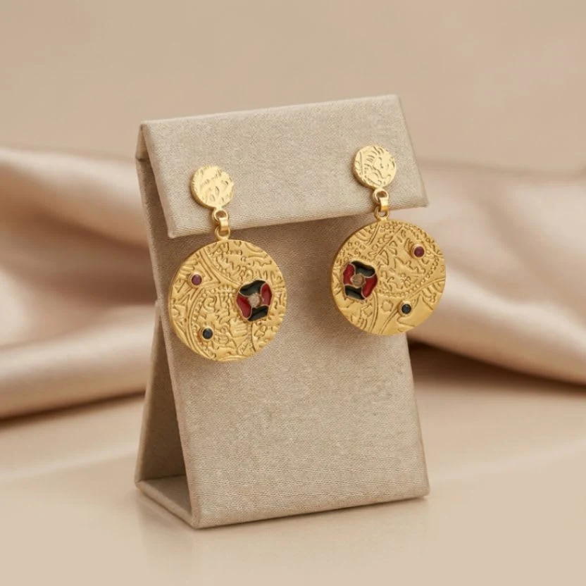 21K Royal Hammered Disc Gold Earrings - 29.38g - Sultan Gold - أقراط ذهب دائرية مطروقة ملكية عيار 21 - 29.38 غرام - ذهب السلطان