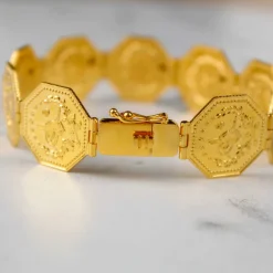 22K Heritage Octagonal Half Lira Bracelet - 39.51g - Sultan Gold - سوار نصف ليرة مثمن ذهب عيار 22 - 39.51 غرام - ذهب السلطان