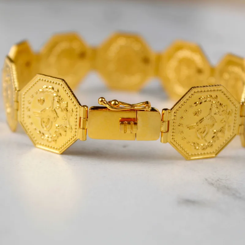 22K Heritage Octagonal Half Lira Bracelet - 39.51g - Sultan Gold - سوار نصف ليرة مثمن ذهب عيار 22 - 39.51 غرام - ذهب السلطان