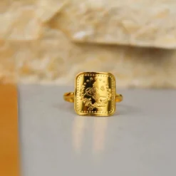 22K Heritage Square Quarter Lira Ring - 3.37g - Sultan Gold - خاتم ربع ليرة مربع ذهب عيار 22 - 3.37 غرام - ذهب السلطان