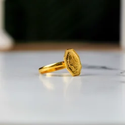 22K Heritage Octagonal Quarter Lira Ring - 3.45g - Sultan Gold - خاتم ربع ليرة مثمن ذهب عيار 22 - 3.45 غرام - ذهب السلطان