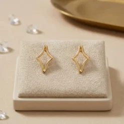 21K Gold Hollow Rhombus Openwork Earrings - 2.96g - Sultan Gold - أقراط معين مفرغ ذهب عيار 21 - 2.96 غرام - ذهب السلطان