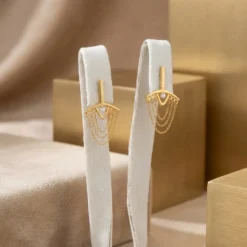 21K Gold Tassel Fringe Fan Earrings - 3.54g - Sultan Gold - أقراط مروحة شراشيب متدلية ذهب عيار 21 - 3.54 غرام - ذهب السلطان