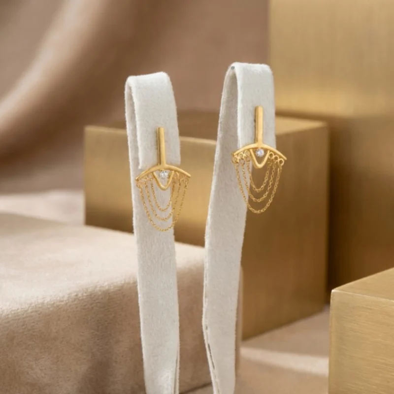 21K Gold Tassel Fringe Fan Earrings - 3.54g - Sultan Gold - أقراط مروحة شراشيب متدلية ذهب عيار 21 - 3.54 غرام - ذهب السلطان