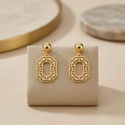 21K Gold Greek Key Cutout Door-Knocker Earrings - 4.57g - Sultan Gold - أقراط الزخرفة الإغريقية ذهب عيار 21 - 4.57 غرام - ذهب السلطان