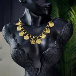 21K Heritage Multi-Lira Coins Fringe Necklace - 18.77g - Sultan Gold - عقد ليرات كويتي تراثي متدلي ذهب عيار 21 - 18.77 غرام - ذهب السلطان