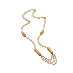21K Gold Multi-Strand Pearl Station Necklace - 18.69g - Sultan Gold - عقد لؤلؤ متعدد الطبقات ذهب عيار 21 - 18.69 غرام - ذهب السلطان