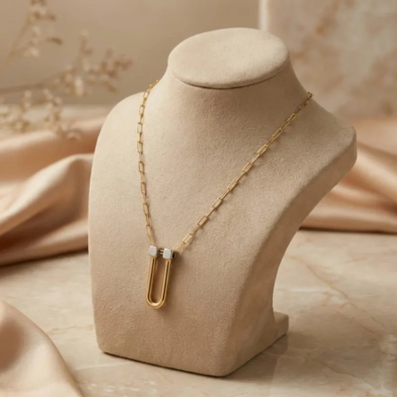 21K Two-Tone U-Link Horseshoe Necklace - 4.55g - Sultan Gold - عقد حدوة حصان لونين ذهب عيار 21 - 4.55 غرام - ذهب السلطان