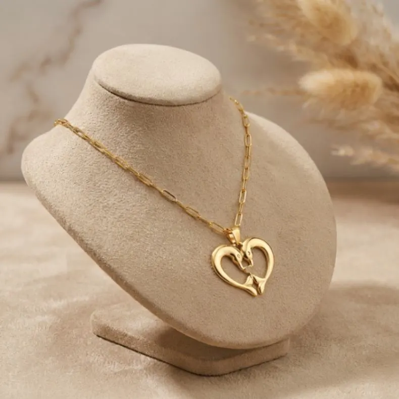 21K Gold Dual Open Heart Pendant Necklace - 2.99g - Sultan Gold - عقد قلب مزدوج ذهب عيار 21 - 2.99 غرام - ذهب السلطان