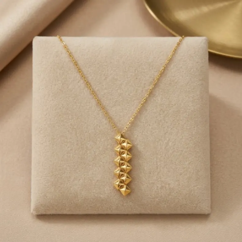 21K Gold Tiered Chevron Geometric Drop Necklace - 5.48g - Sultan Gold - عقد متدلي هندسي زجزاج ذهب عيار 21 - 5.48 غرام - ذهب السلطان