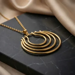 21K Gold Concentric Tiered Hoops Chandelier Necklace - 9.85g - Sultan Gold - عقد شلال أطواق دائرية ذهب عيار 21 - 9.85 غرام - ذهب السلطان