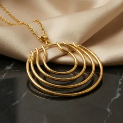 21K Gold Concentric Tiered Hoops Chandelier Necklace - 9.85g - Sultan Gold - عقد شلال أطواق دائرية ذهب عيار 21 - 9.85 غرام - ذهب السلطان