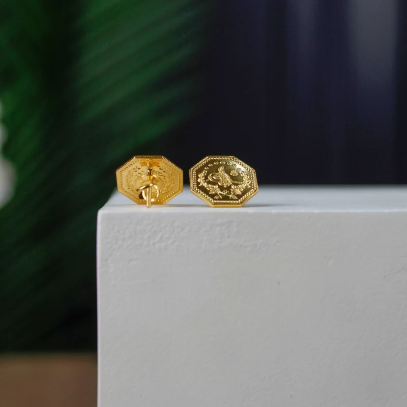22K Heritage Octagonal Half Lira Stud Earrings - 8.21g - Sultan Gold - أقراط نصف ليرة مثمنة ذهب عيار 22 - 8.21 غرام - ذهب السلطان