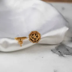 22K Heritage Octagonal Quarter Lira Stud Earrings - 4.68g - Sultan Gold - أقراط ربع ليرة مثمنة ذهب عيار 22 - 4.68 غرام - ذهب السلطان