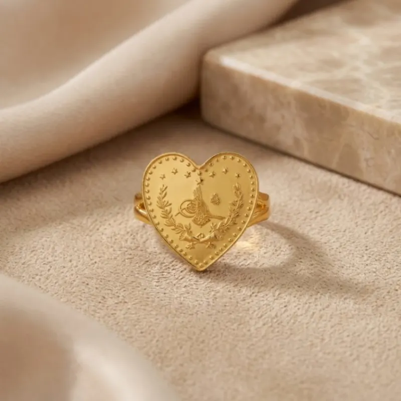 22K Heritage Lira Heart Coin Ring - 10.89g - Sultan Gold - خاتم ليرة شكل قلب ذهب عيار 22 - 10.89 غرام - ذهب السلطان