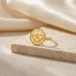 22K Heritage Octagonal Lira Coin Ring - 3.77g - Sultan Gold - خاتم ليرة مثمن ذهب عيار 22 - 3.77 غرام - ذهب السلطان