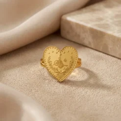 22K Heritage Lira Heart Coin Ring - 5.48g - Sultan Gold - خاتم ليرة شكل قلب ذهب عيار 22 - 5.48 غرام - ذهب السلطان