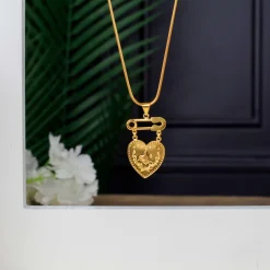 22K Heritage Lira Heart Pin Pendant - 10.83g - Sultan Gold - تعليقة ليرة شكل قلب مع دبوس ذهب عيار 22 - 10.83 غرام - ذهب السلطان