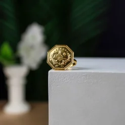 22K Heritage Octagonal Half Lira Ring - 5.43g - Sultan Gold - خاتم نصف ليرة مثمن ذهب عيار 22 - 5.43 غرام - ذهب السلطان