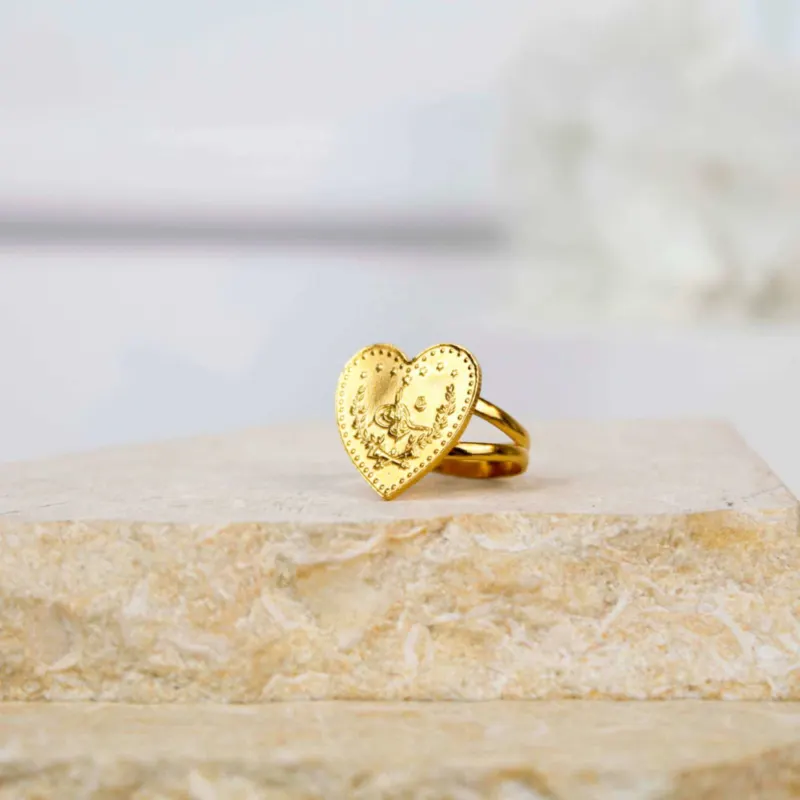 22K Heritage Lira Heart Coin Ring - 9.91g - Sultan Gold - خاتم ليرة شكل قلب ذهب عيار 22 - 9.91 غرام - ذهب السلطان