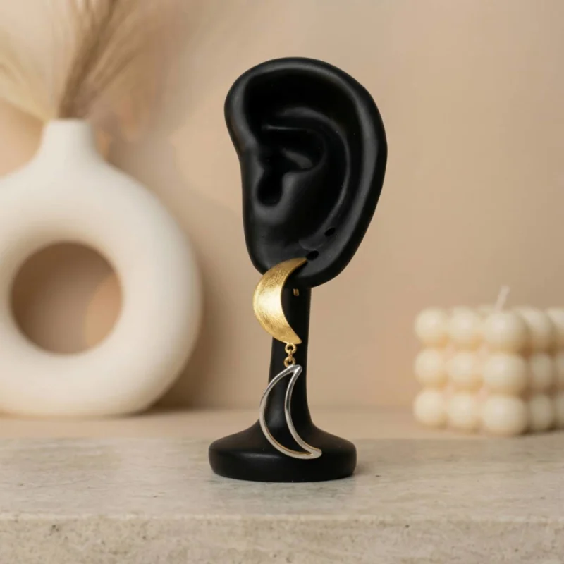 21K Two-Tone Double Crescent Moon Drop Earrings - 35.83g - Sultan Gold - أقراط هلال مزدوج لونين ذهب عيار 21 - 35.83 غرام - ذهب السلطان