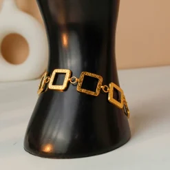 21K Geometric Square Link Gold Bracelet - 34.76g - Sultan Gold - سوار مربعات هندسية ذهب فاخر عيار 21 - 34.76 غرام - ذهب السلطان