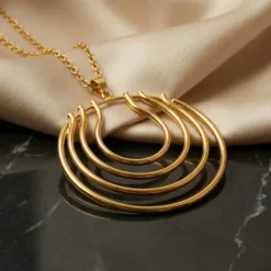 21K Gold Concentric Tiered Hoops Chandelier Necklace - 9.85g - Sultan Gold - عقد شلال أطواق دائرية ذهب عيار 21 - 9.85 غرام - ذهب السلطان