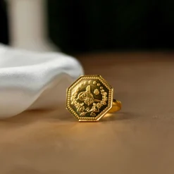 22K Heritage Octagonal Half Lira Ring - 5.43g - Sultan Gold - خاتم نصف ليرة مثمن ذهب عيار 22 - 5.43 غرام - ذهب السلطان
