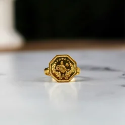 22K Heritage Octagonal Quarter Lira Ring - 3.45g - Sultan Gold - خاتم ربع ليرة مثمن ذهب عيار 22 - 3.45 غرام - ذهب السلطان