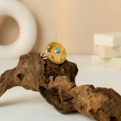 21K Turquoise Sunburst Heritage Gold Ring - 28.71g - Sultan Gold - خاتم ذهب تراثي مرصع بالفيروز عيار 21 - 28.71 غرام - ذهب السلطان