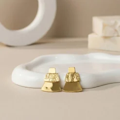 21K Modern Geometric Tiered Gold Earrings - 71.37g - Sultan Gold - أقراط ذهب هندسية فاخرة عيار 21 - 71.37 غرام - ذهب السلطان