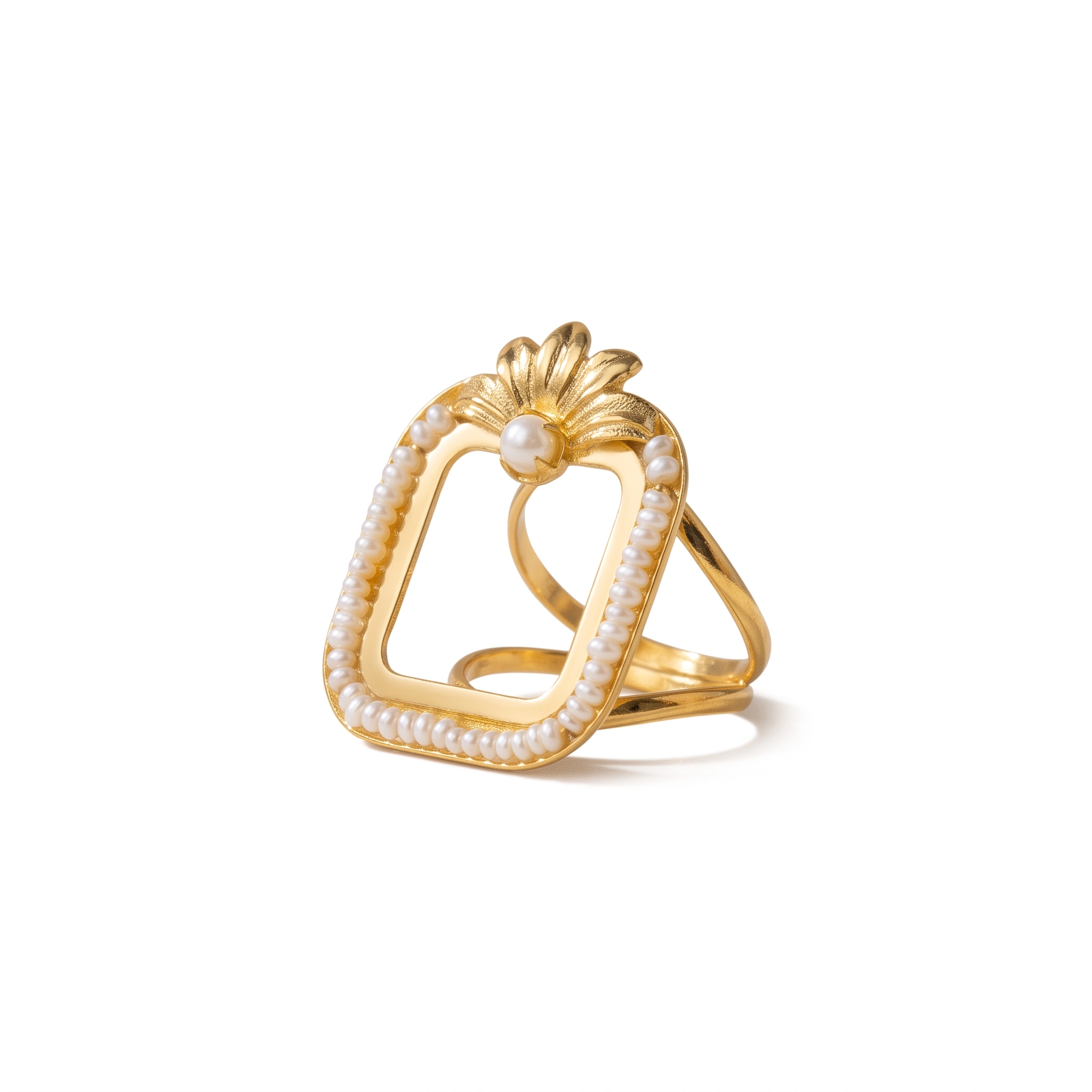 21K Heritage Square Lira Pearl Crown Earrings - 26.62g - Sultan Gold - أقراط ليرة مربعة مرصعة باللؤلؤ ذهب عيار 21 - 26.62 غرام - ذهب السلطان