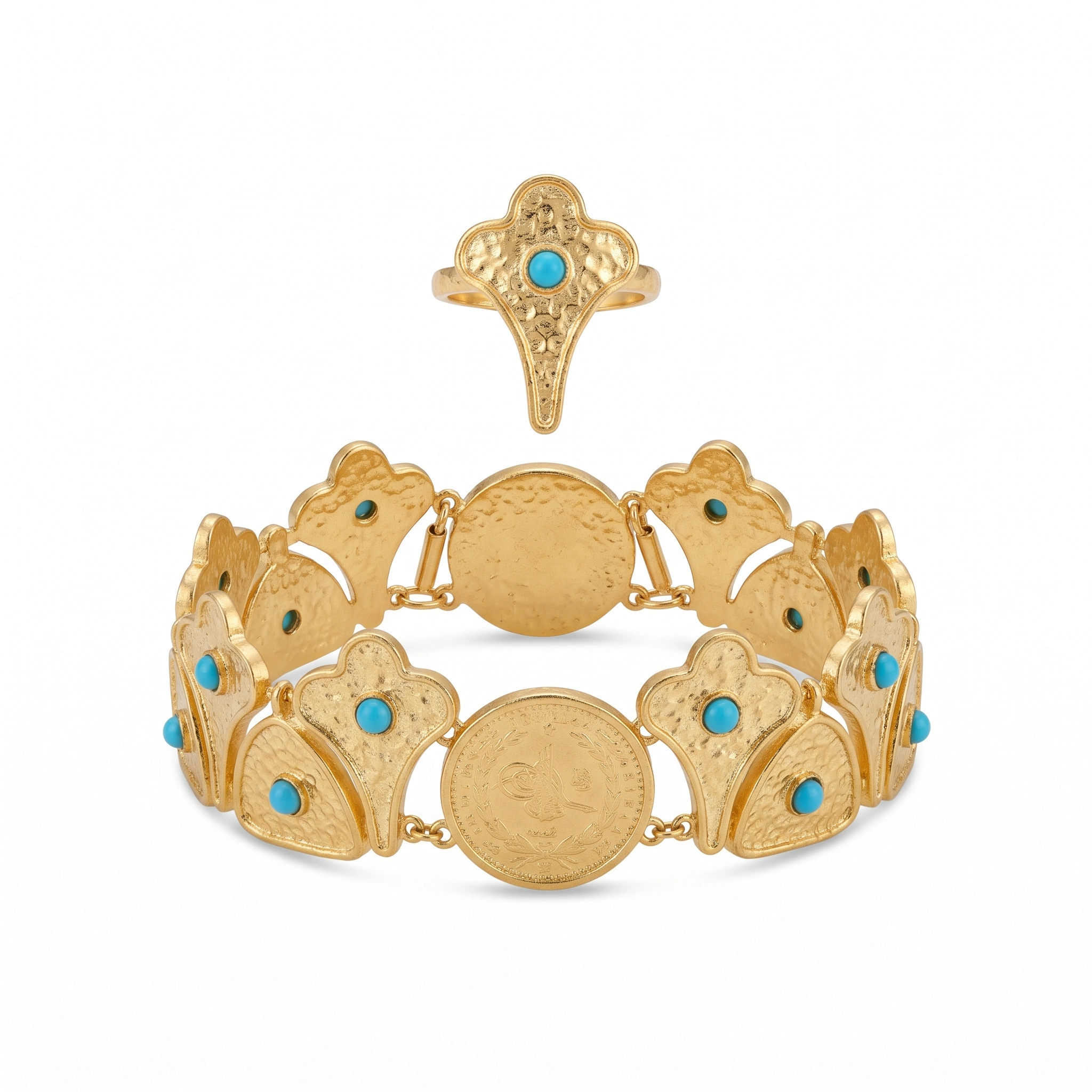 21K Turquoise Heritage Royal Gold Ring - 70.48g - Sultan Gold - خاتم ذهب ملكي تراثي بحجر الفيروز عيار 21 - 70.48 غرام - ذهب السلطان